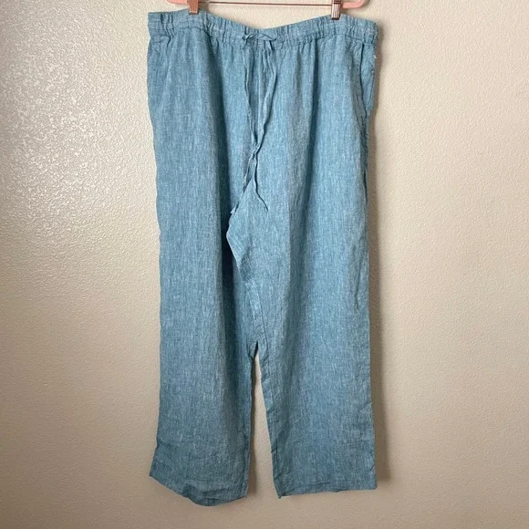 Charter Club Pants Womens XXL Blue 100% Linen Wide Leg Lagenlook Beach Coastal - Picture 3 of 11